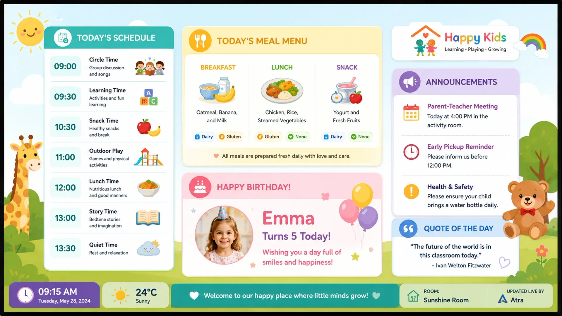 Atracast digital signage for childcare centers