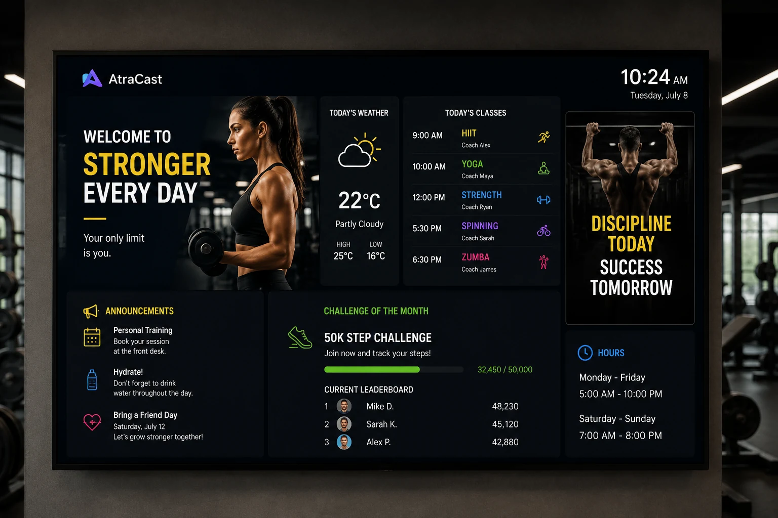 Atracast gym class schedule digital signage
