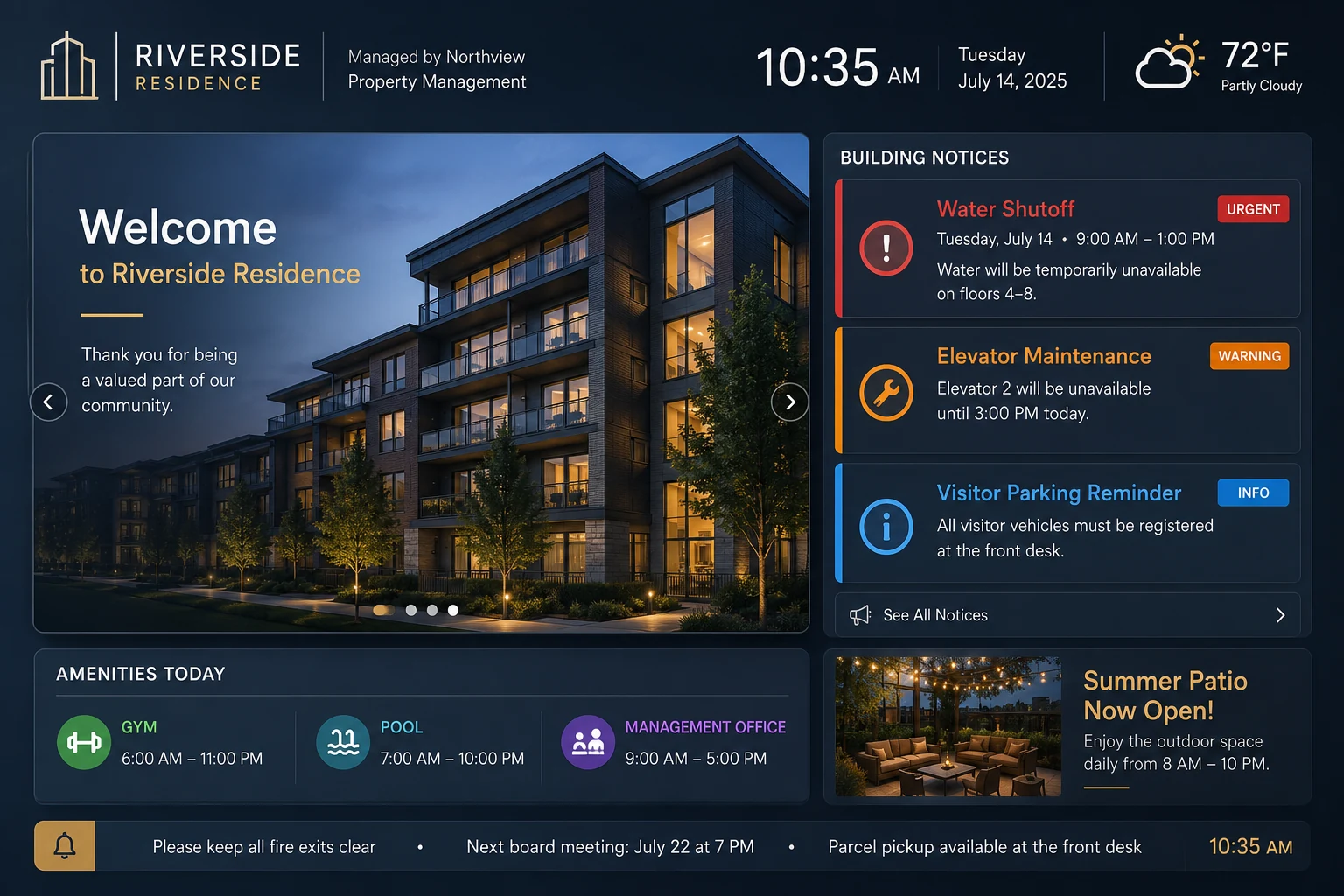 Atracast lobby screen for property management